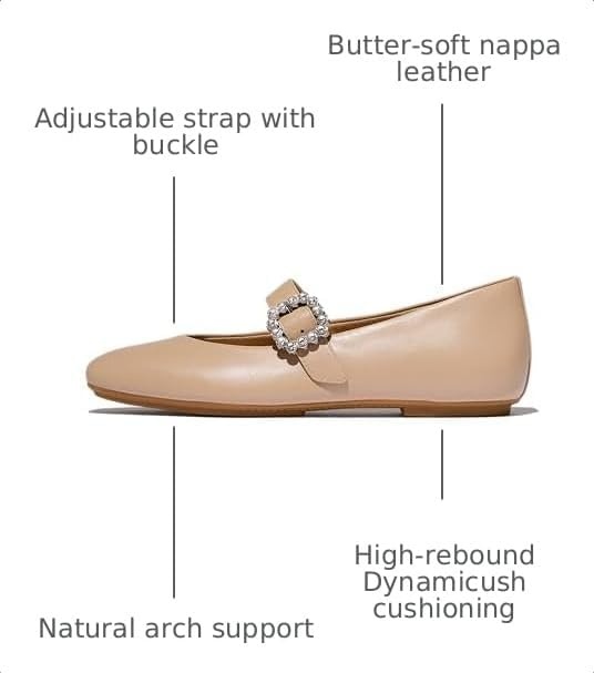 image:imageFitFlop Delicato CrystalBuckle Leather Mary JanesClassic Beige