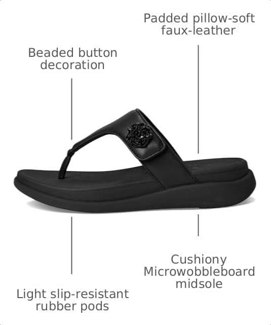 image:imageFitFlop FMode Go BeadieButton Adj Flatform ToePost SandalsAll Black