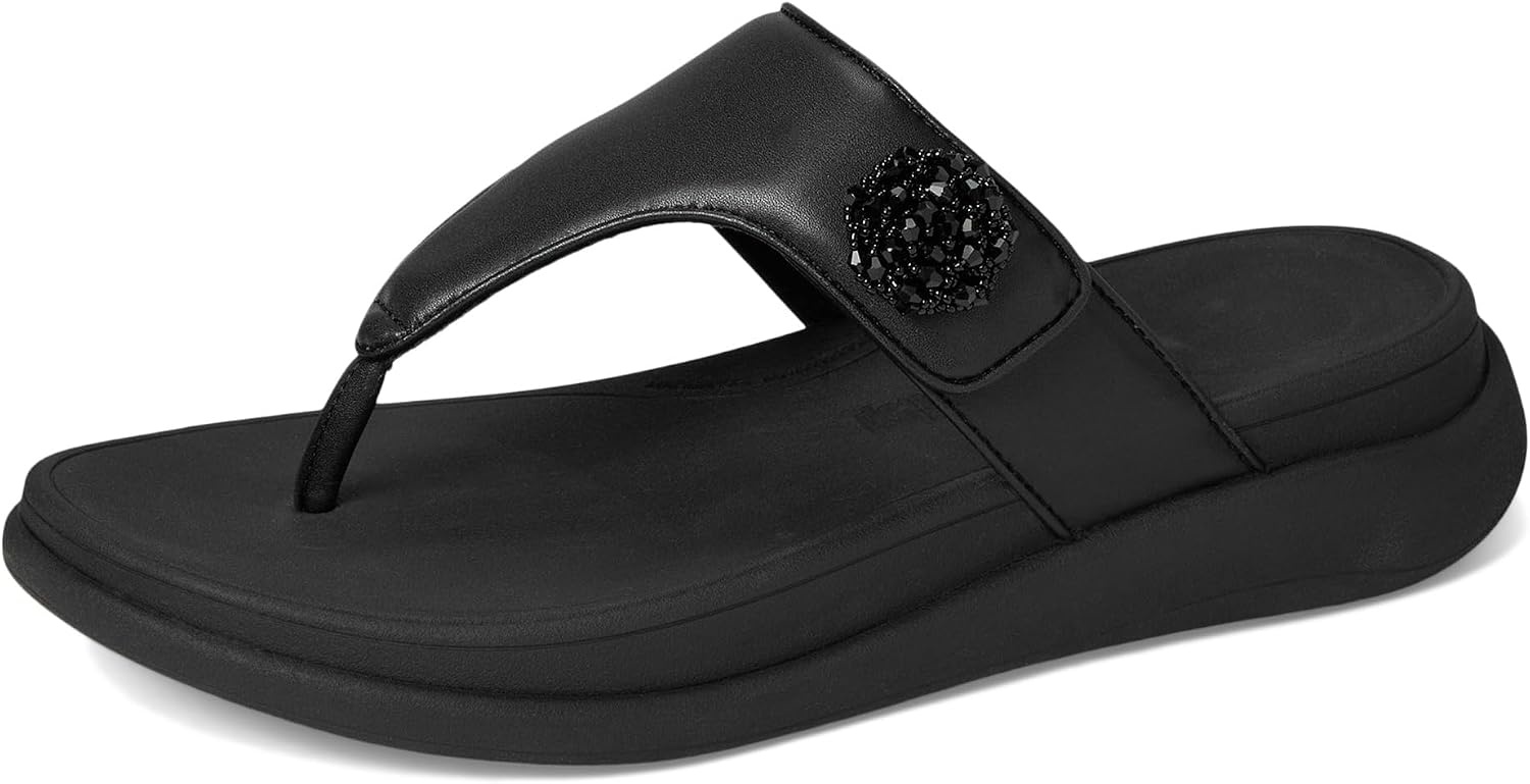 image:imageFitFlop FMode Go BeadieButton Adj Flatform ToePost SandalsAll Black