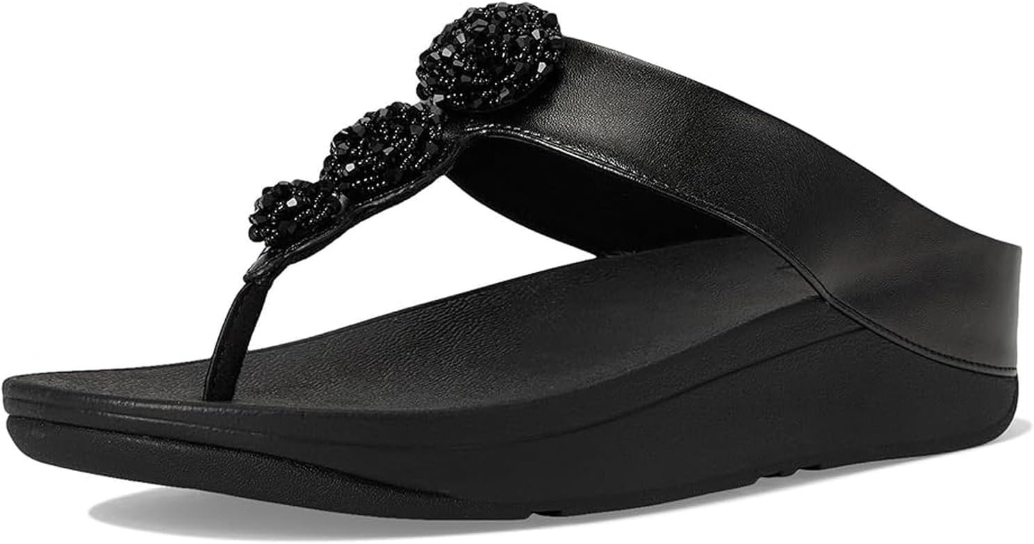 image:imageFitFlop Fino BeadieButton Metallic ToePost SandalsMetallic Black