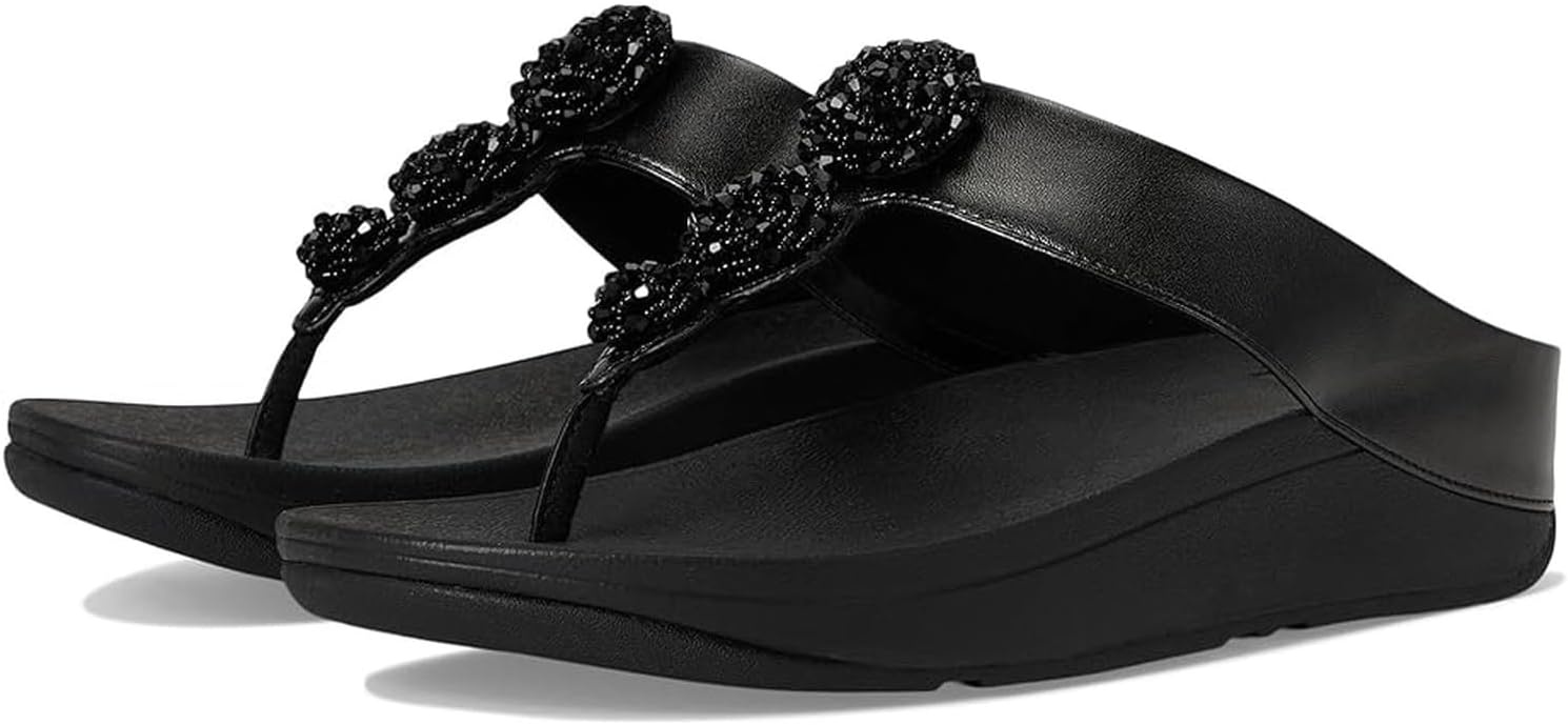 image:imageFitFlop Fino BeadieButton Metallic ToePost SandalsMetallic Black