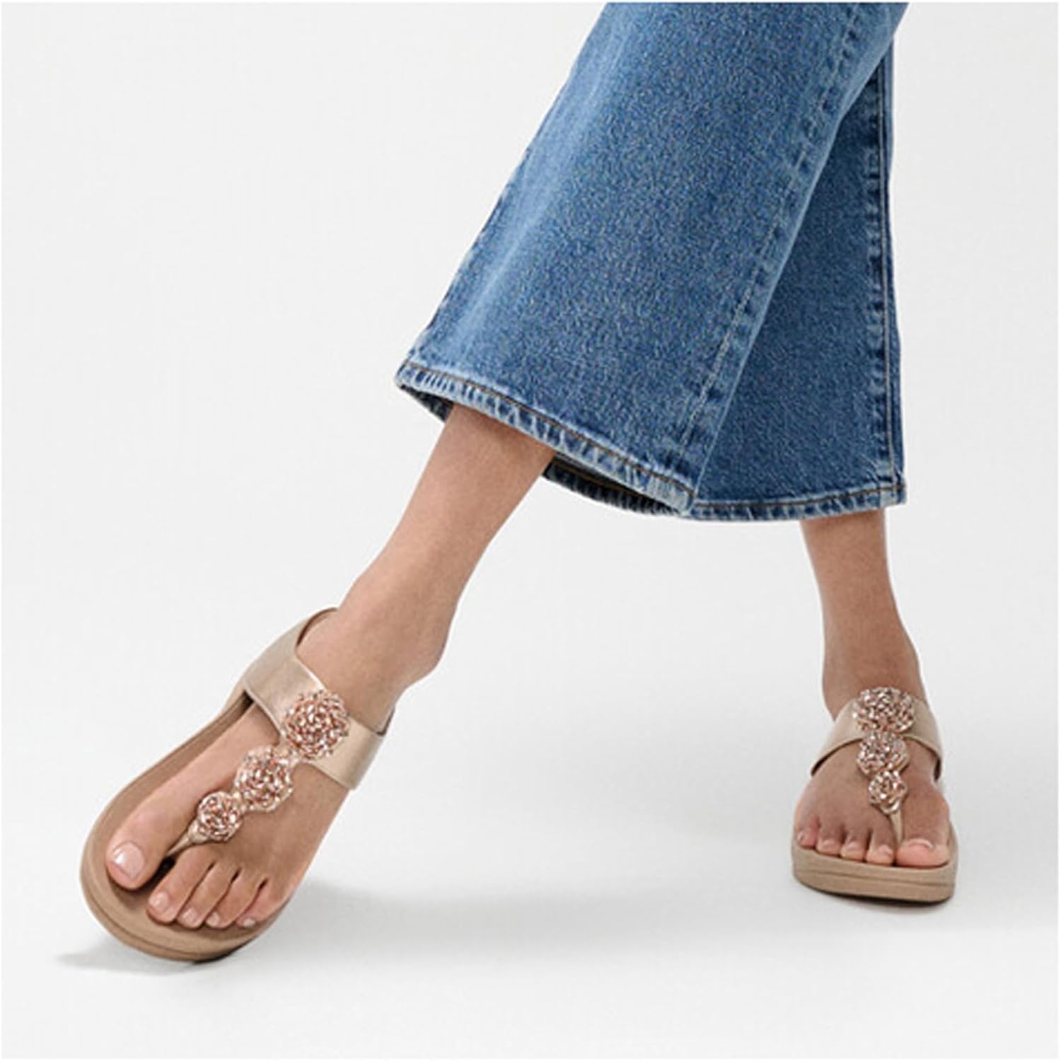 image:imageFitFlop Fino BeadieButton Metallic ToePost SandalsMetallic Classic Beige