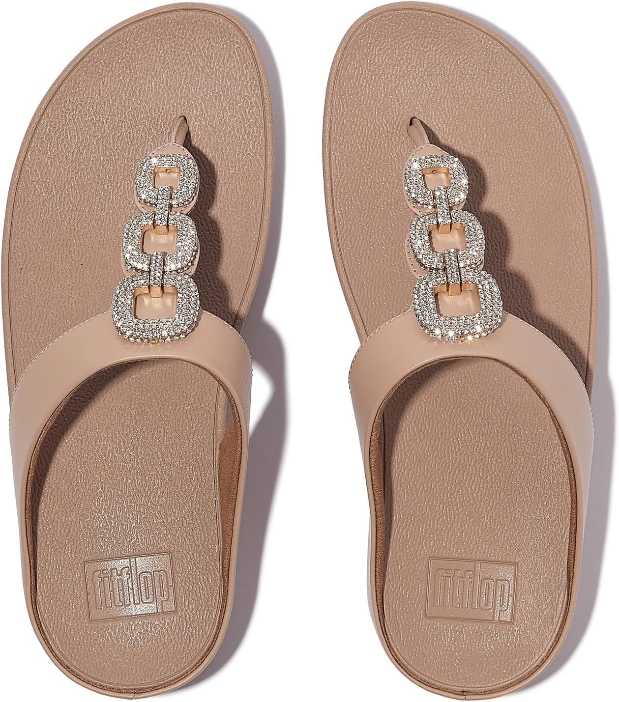 image:imageFitFlop Fino CrystalChain Leather ToePost Sandals Leather Cushioning Rhinestones Casual SlipOnClassic Beige