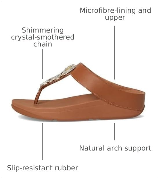 image:imageFitFlop Fino CrystalChain Leather ToePost Sandals Leather Cushioning Rhinestones Casual SlipOnDeep Tan