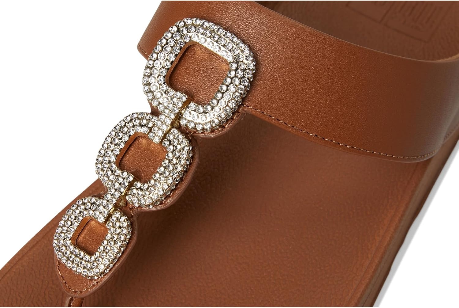 image:imageFitFlop Fino CrystalChain Leather ToePost Sandals Leather Cushioning Rhinestones Casual SlipOnDeep Tan