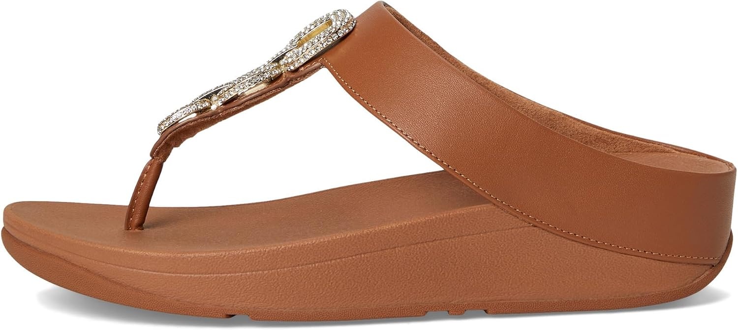 image:imageFitFlop Fino CrystalChain Leather ToePost Sandals Leather Cushioning Rhinestones Casual SlipOnDeep Tan
