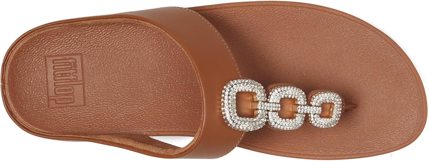 image:imageFitFlop Fino CrystalChain Leather ToePost Sandals Leather Cushioning Rhinestones Casual SlipOnDeep Tan