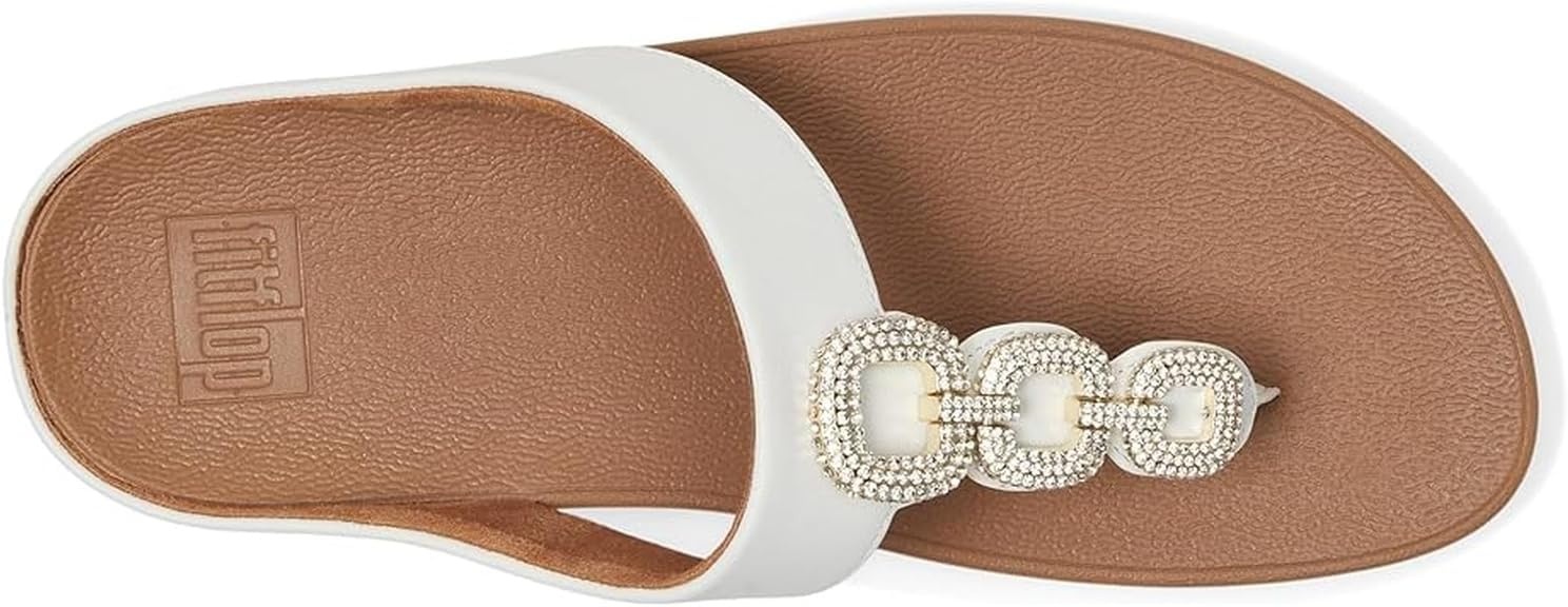image:imageFitFlop Fino CrystalChain Leather ToePost Sandals Leather Cushioning Rhinestones Casual SlipOnUrban White