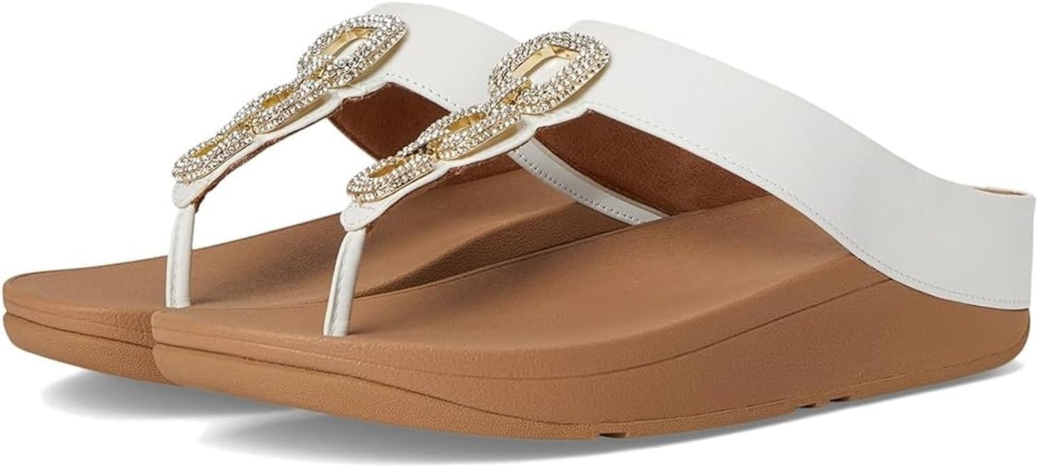 image:imageFitFlop Fino CrystalChain Leather ToePost Sandals Leather Cushioning Rhinestones Casual SlipOnUrban White
