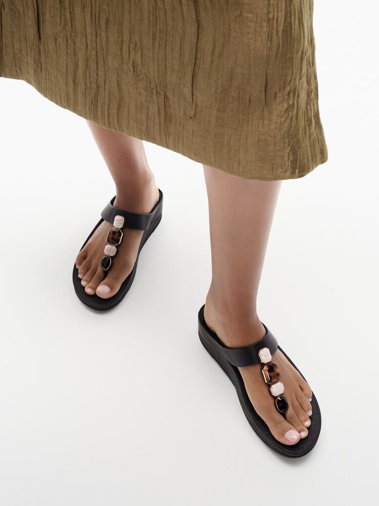 image:imageFitFlop Fino MultiStone Leather ToePost SandalsBlack