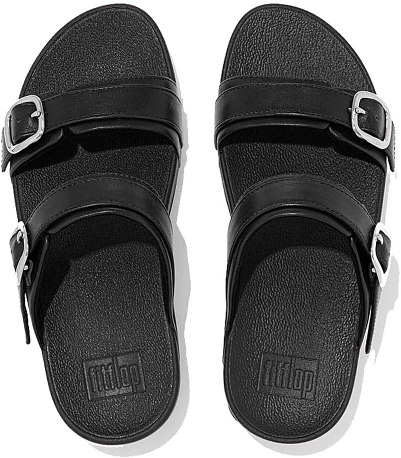 image:imageFitFlop Lulu Adjustable Leather Slides BuckleAll Black