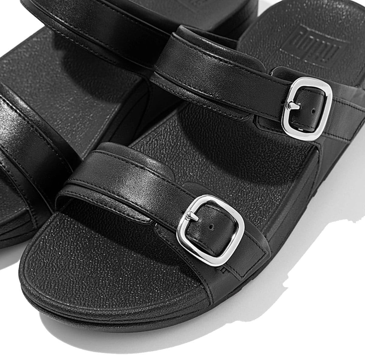 image:imageFitFlop Lulu Adjustable Leather Slides BuckleAll Black