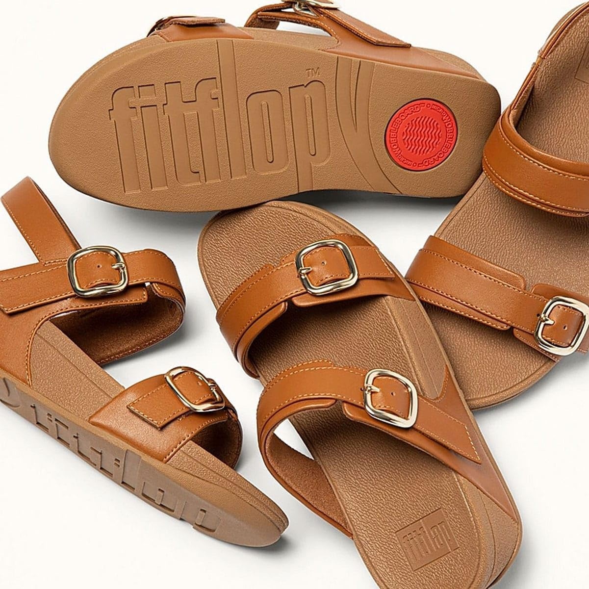 image:imageFitFlop Lulu Adjustable Leather Slides BuckleLight Tan