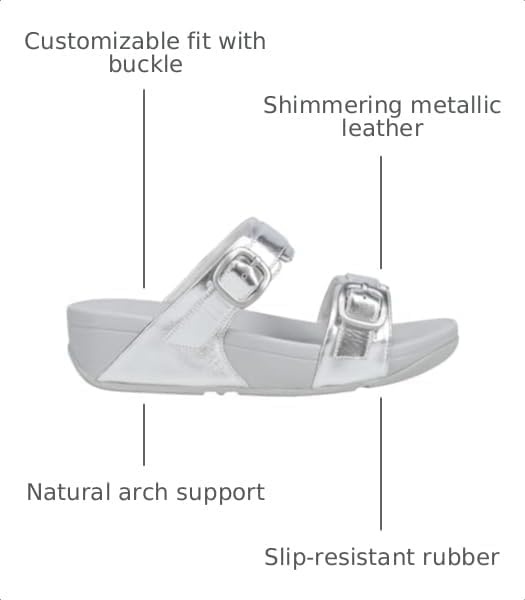 image:imageFitFlop Lulu Adjustable Leather Slides BuckleSilver