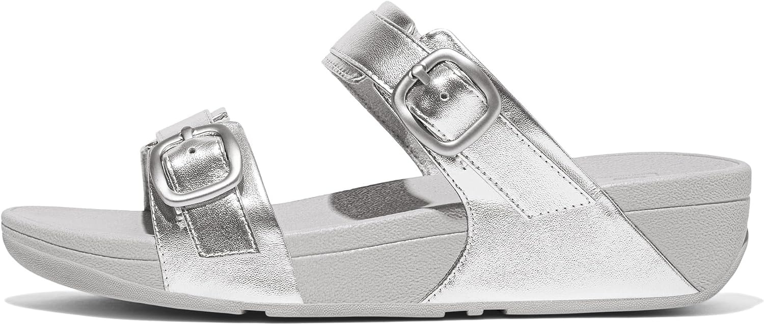 image:imageFitFlop Lulu Adjustable Leather Slides BuckleSilver