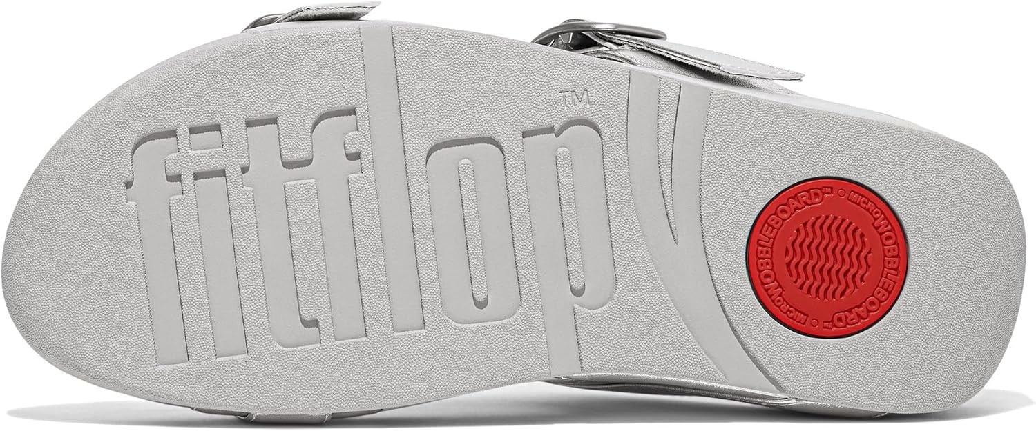 image:imageFitFlop Lulu Adjustable Leather Slides BuckleSilver