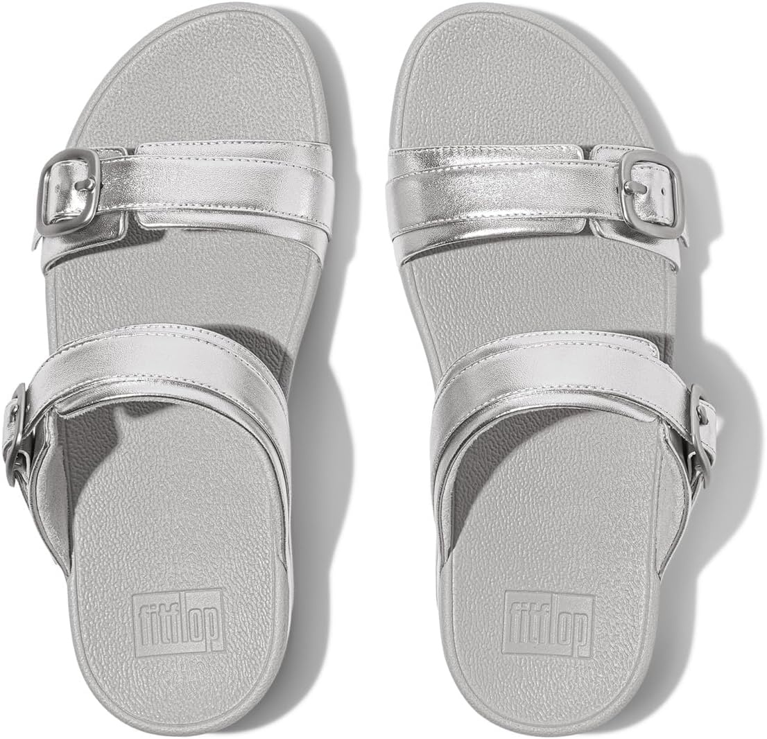 image:imageFitFlop Lulu Adjustable Leather Slides BuckleSilver
