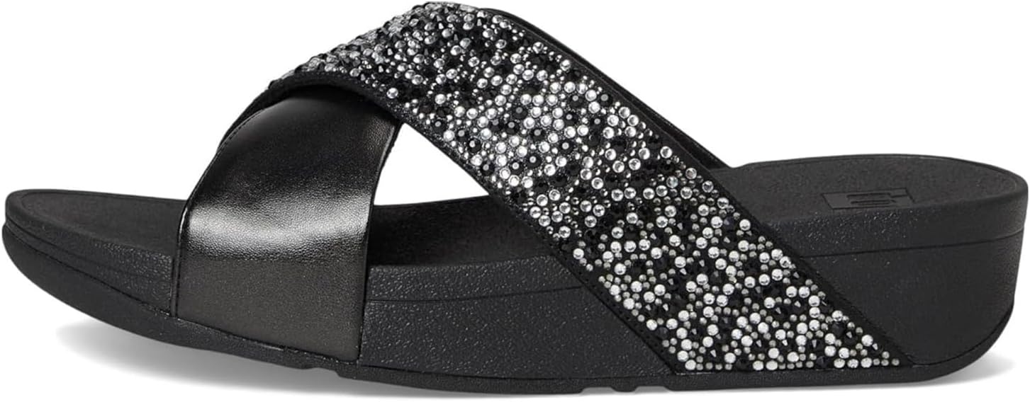 image:imageFitFlop Lulu CrystalMix Metallic Cross SlidesAll Black