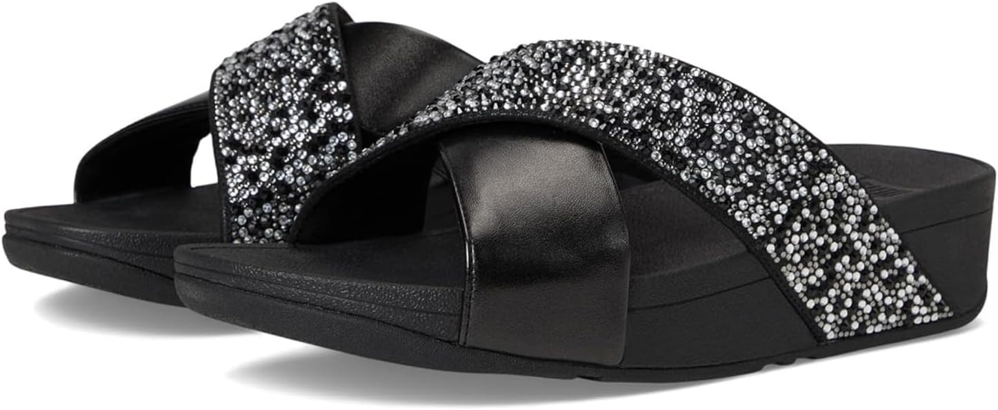 image:imageFitFlop Lulu CrystalMix Metallic Cross SlidesAll Black