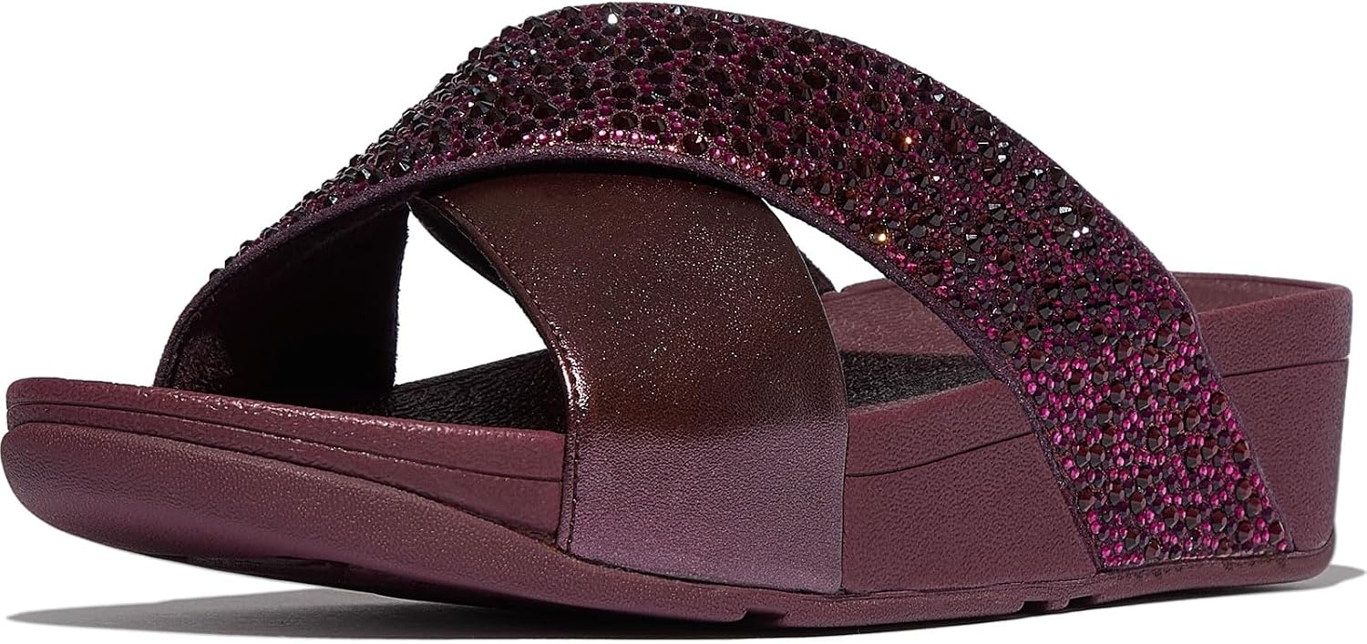 image:imageFitFlop Lulu CrystalMix Metallic Cross SlidesMetallic Plumberry