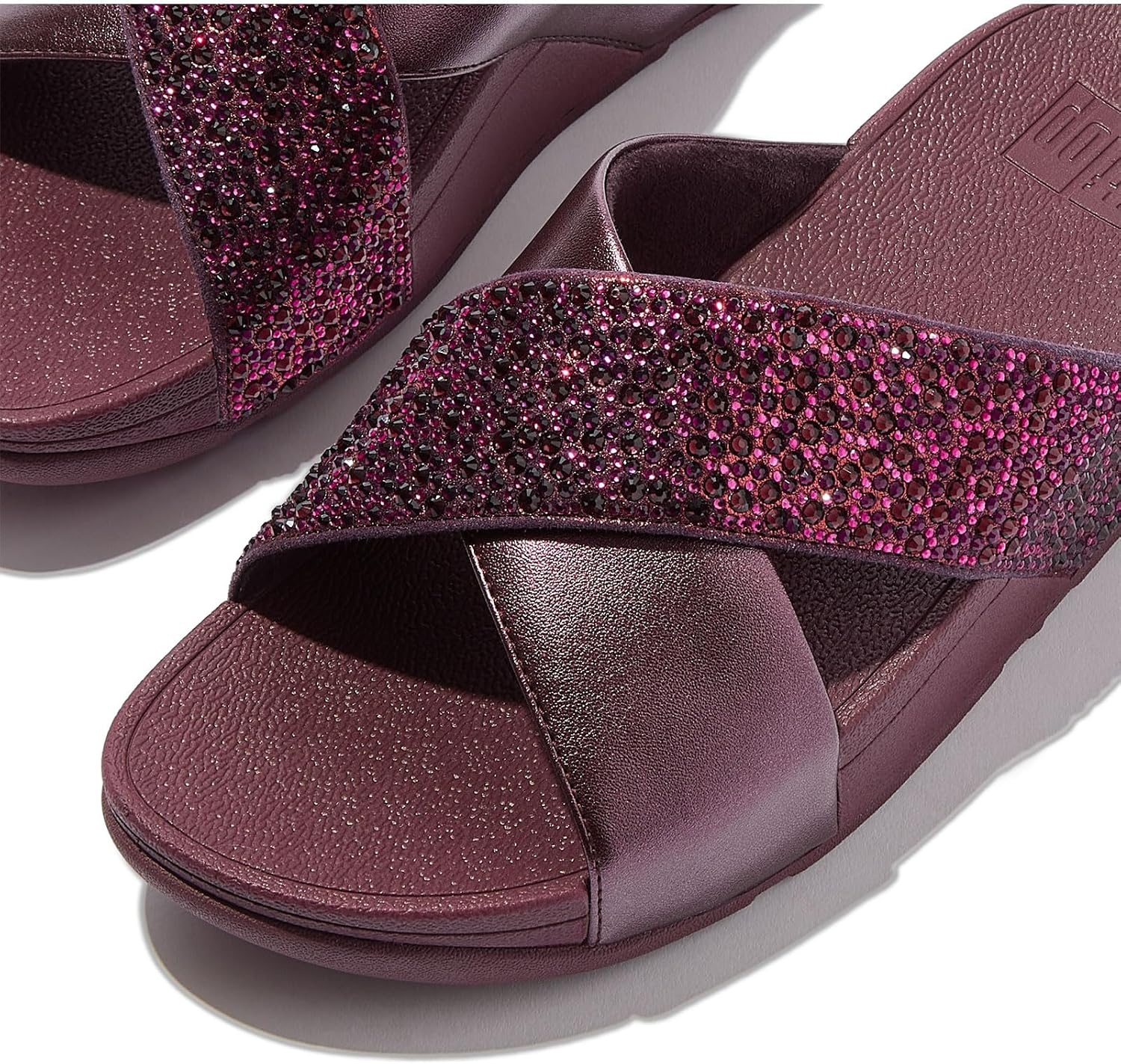 image:imageFitFlop Lulu CrystalMix Metallic Cross SlidesMetallic Plumberry