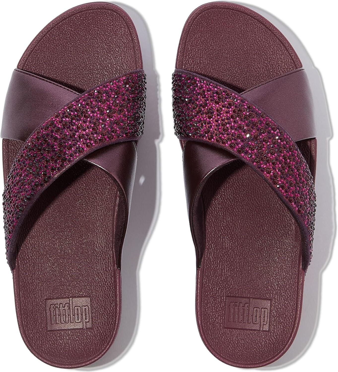 image:imageFitFlop Lulu CrystalMix Metallic Cross SlidesMetallic Plumberry