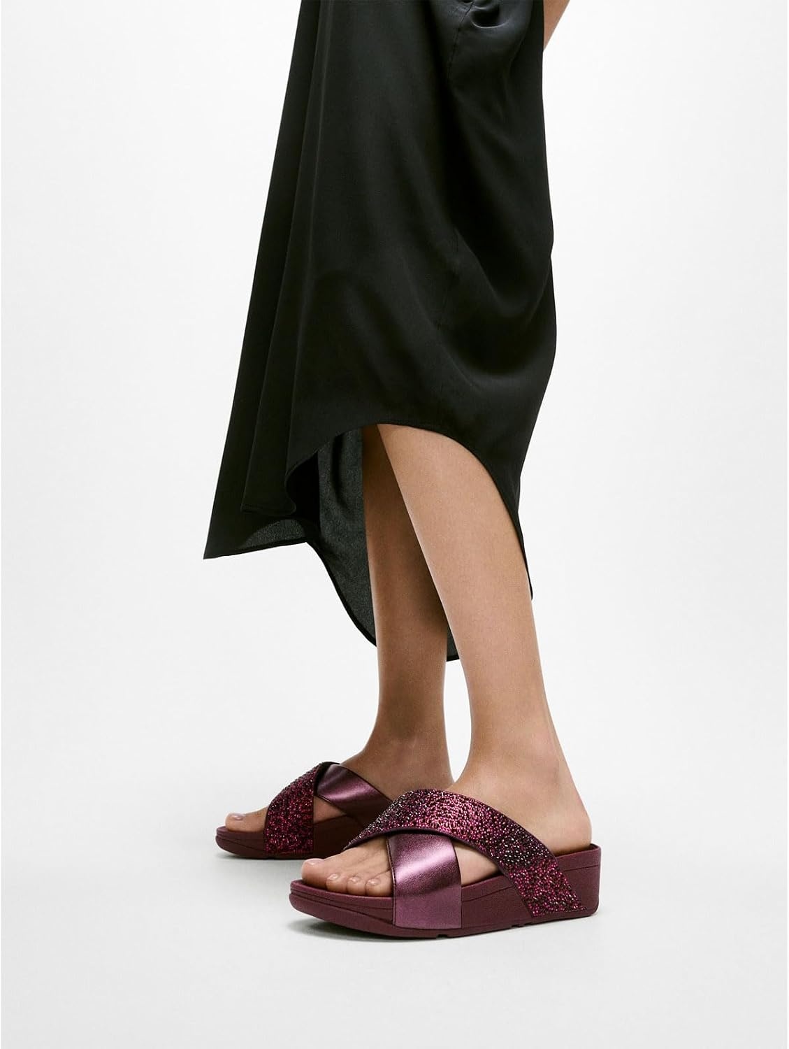 image:imageFitFlop Lulu CrystalMix Metallic Cross SlidesMetallic Plumberry