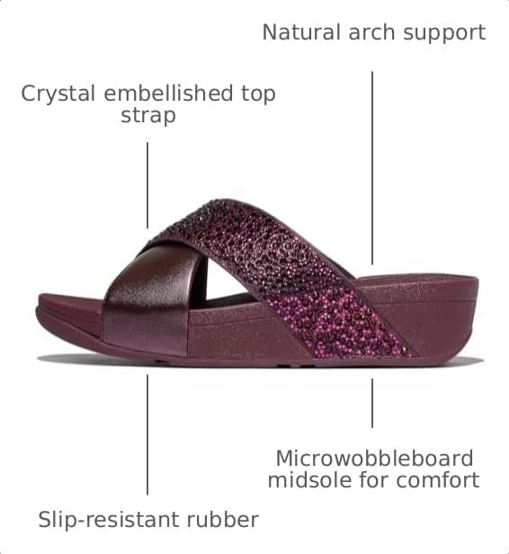image:imageFitFlop Lulu CrystalMix Metallic Cross SlidesMetallic Plumberry