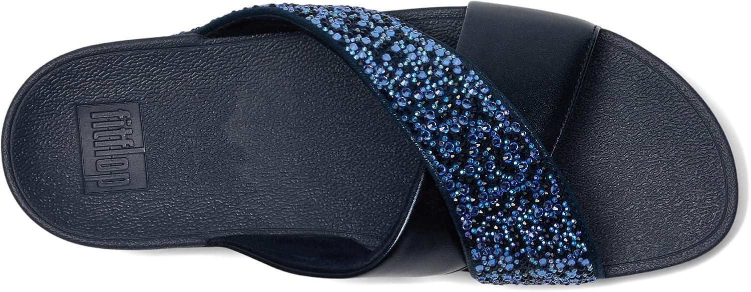 image:imageFitFlop Lulu CrystalMix Metallic Cross SlidesMidnight Navy
