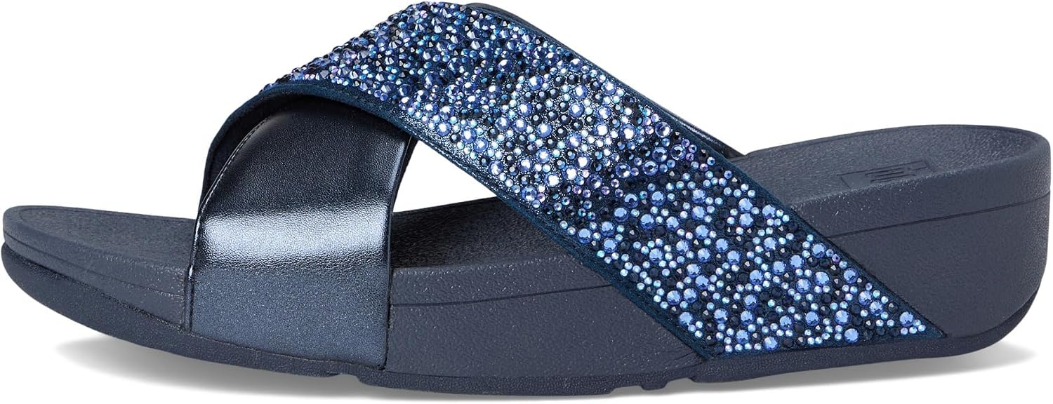 image:imageFitFlop Lulu CrystalMix Metallic Cross SlidesMidnight Navy