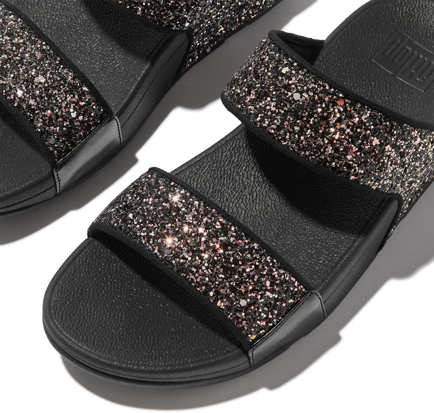 image:imageFitFlop Lulu MultiTonal Glitter Slides Padded SlipOn Sandals w Ergonomic TripleDensity Microwobbleboard MidsoleBlack Multi