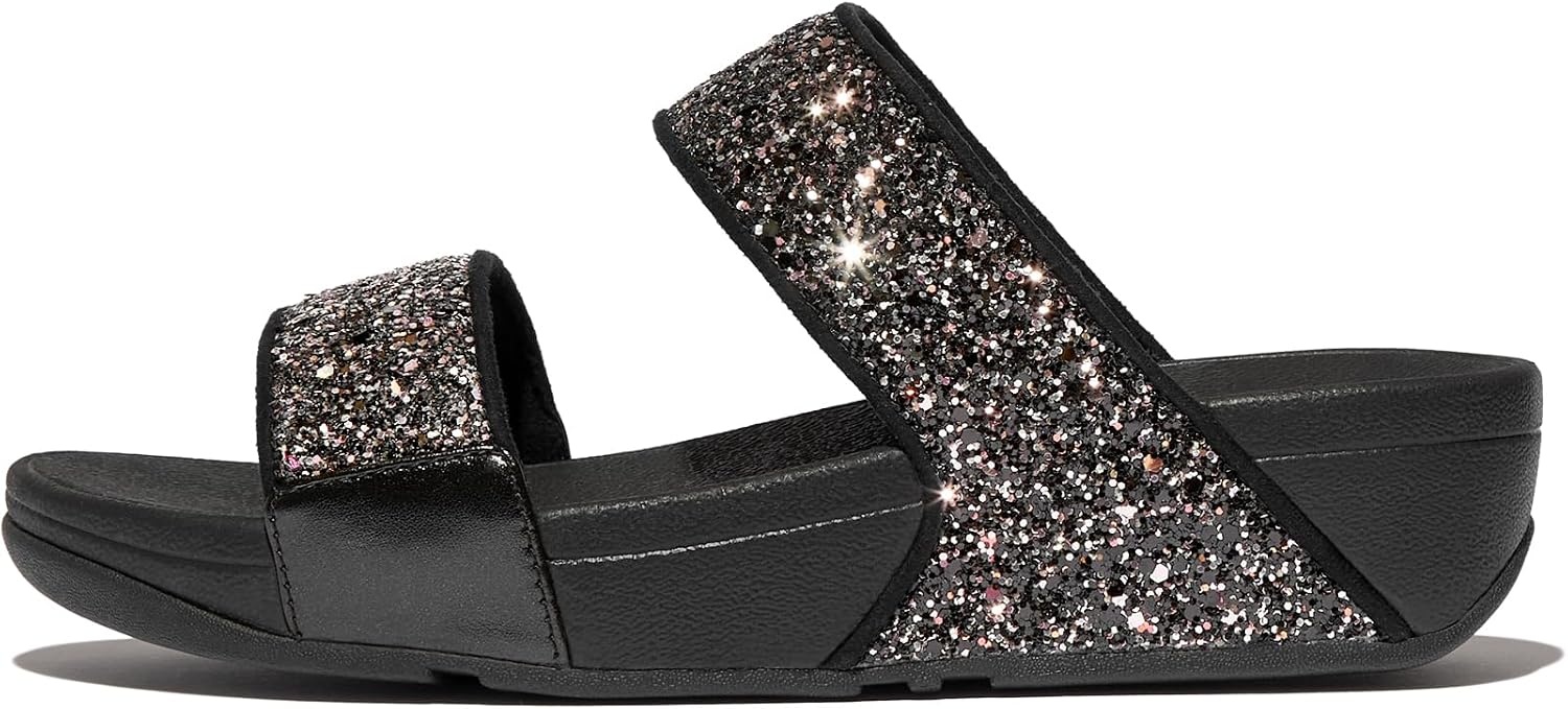 image:imageFitFlop Lulu MultiTonal Glitter Slides Padded SlipOn Sandals w Ergonomic TripleDensity Microwobbleboard MidsoleBlack Multi