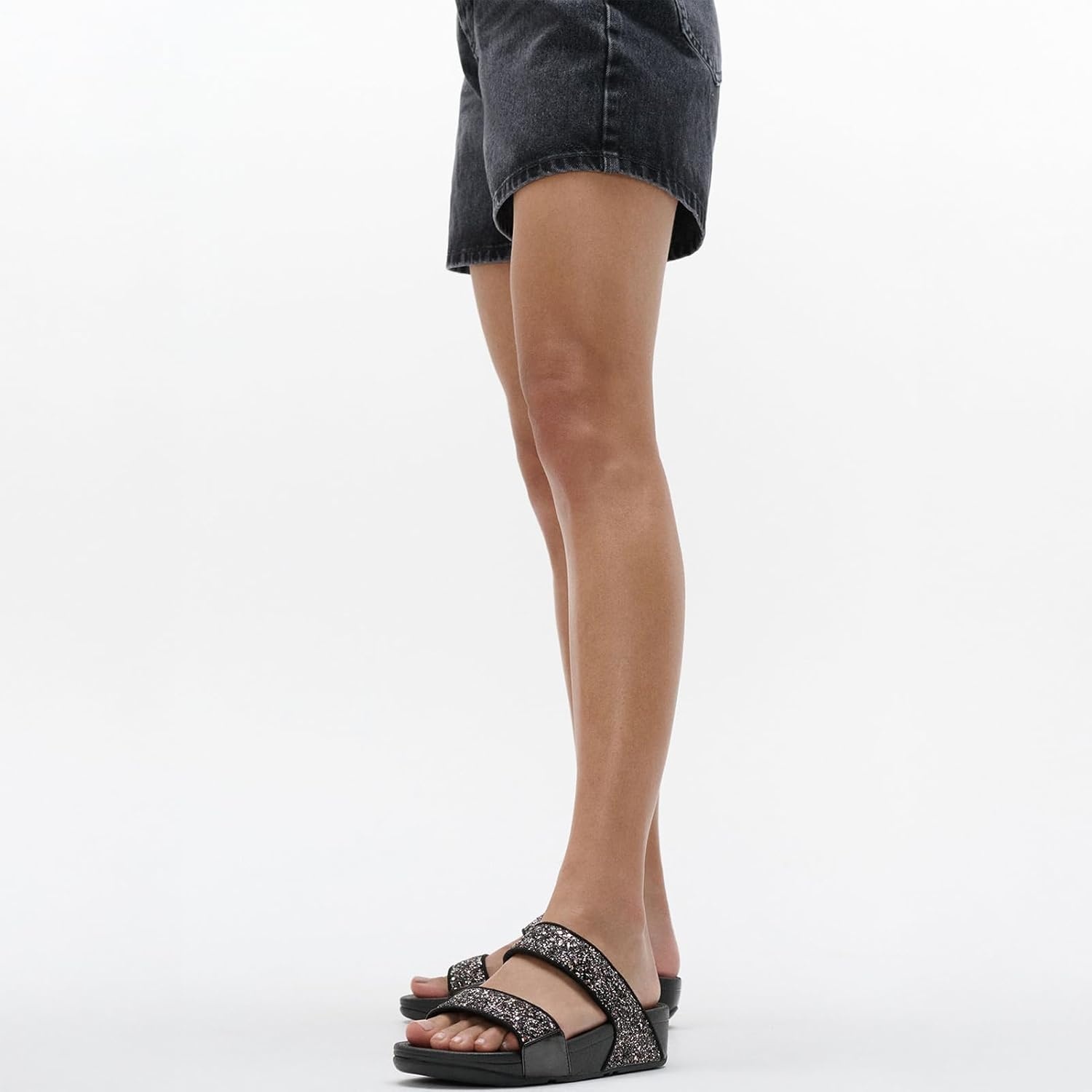 image:imageFitFlop Lulu MultiTonal Glitter Slides Padded SlipOn Sandals w Ergonomic TripleDensity Microwobbleboard MidsoleBlack Multi