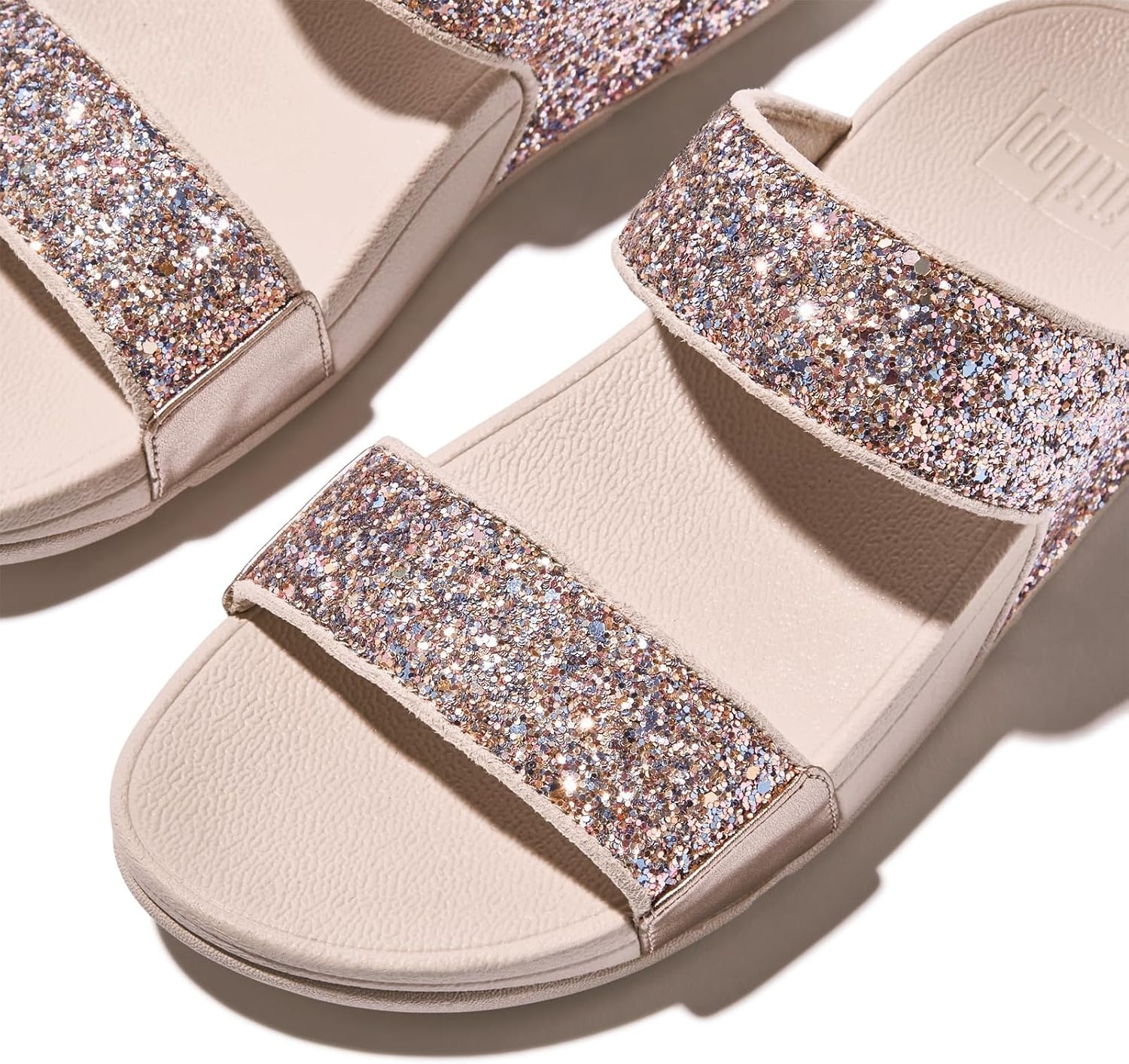 image:imageFitFlop Lulu MultiTonal Glitter Slides Padded SlipOn Sandals w Ergonomic TripleDensity Microwobbleboard MidsoleNude Rose Mix