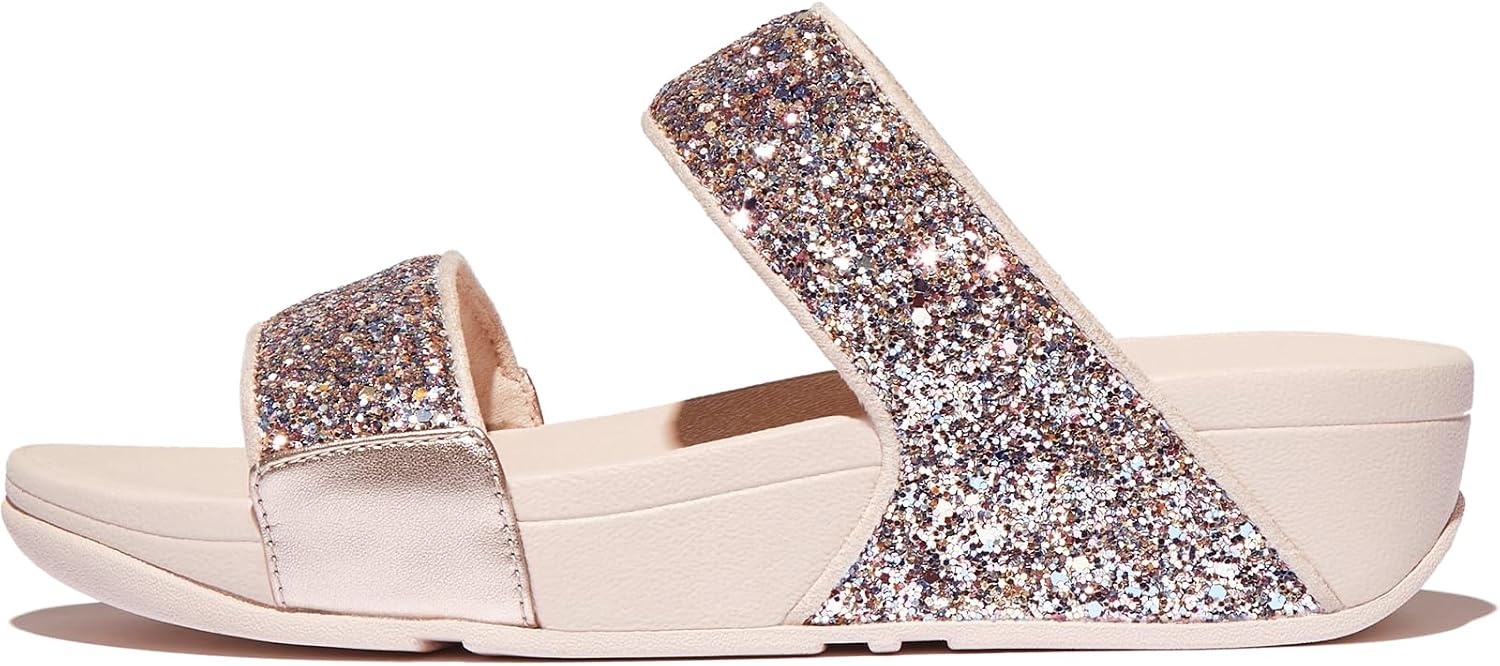 image:imageFitFlop Lulu MultiTonal Glitter Slides Padded SlipOn Sandals w Ergonomic TripleDensity Microwobbleboard MidsoleNude Rose Mix