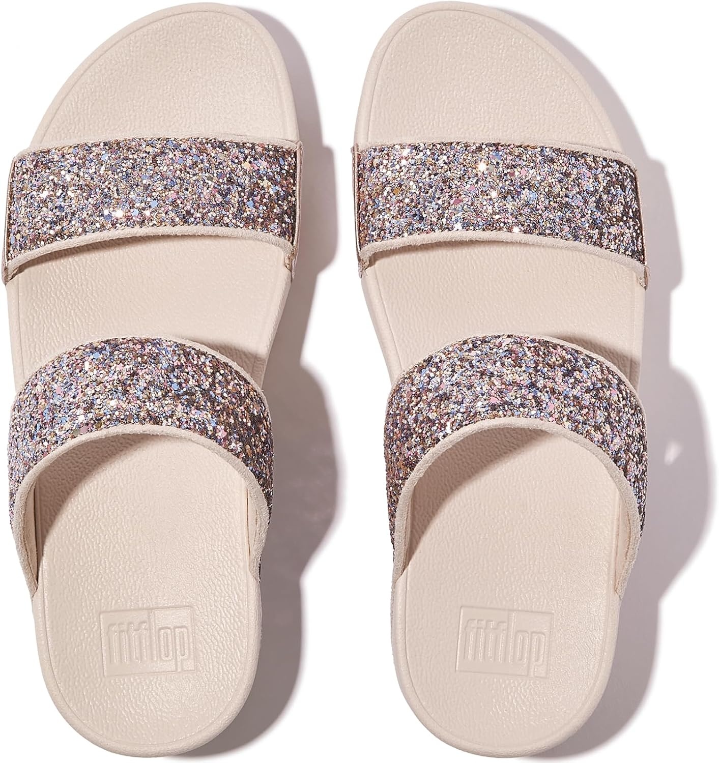 image:imageFitFlop Lulu MultiTonal Glitter Slides Padded SlipOn Sandals w Ergonomic TripleDensity Microwobbleboard MidsoleNude Rose Mix