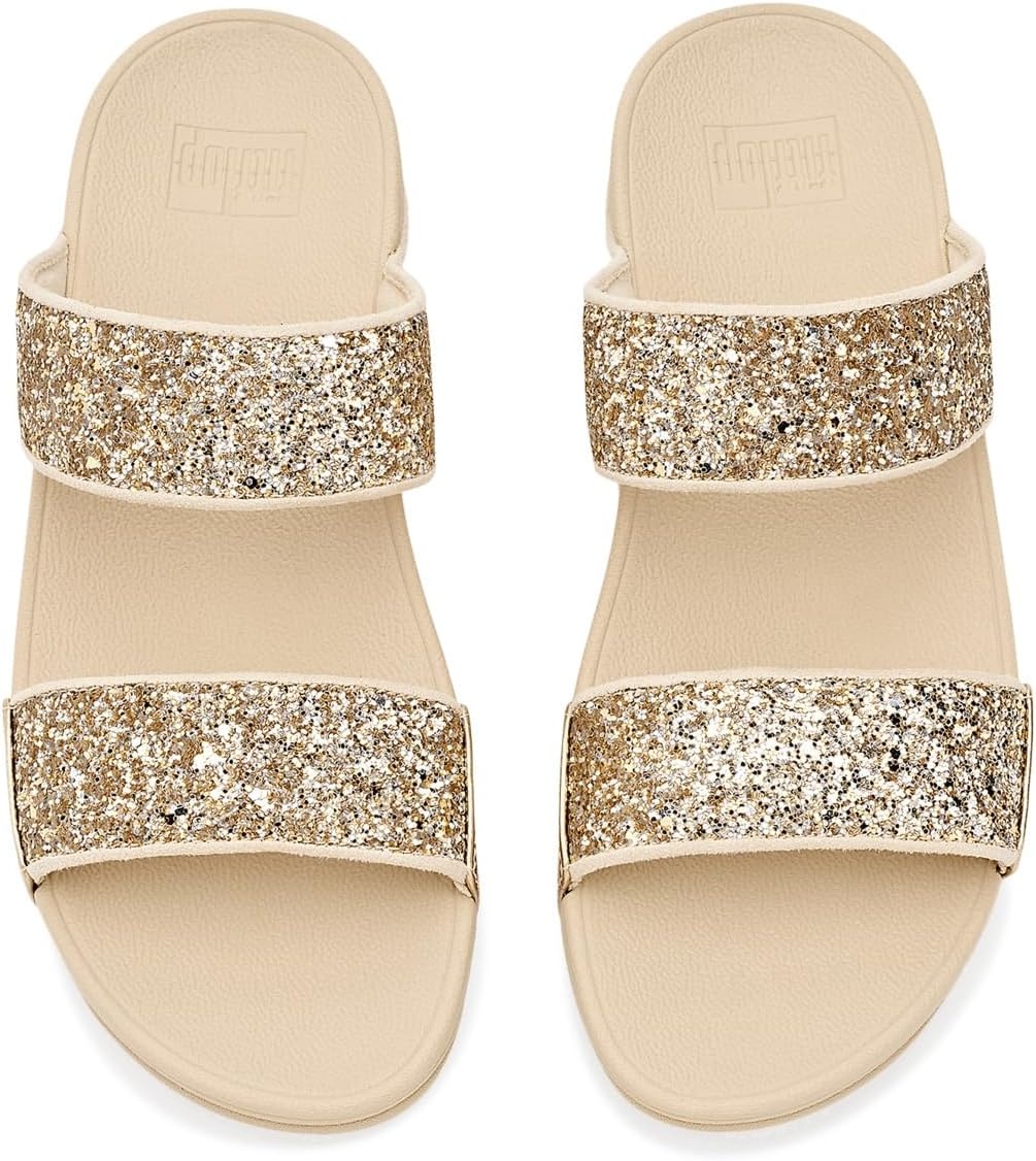 image:imageFitFlop Lulu MultiTonal Glitter Slides Padded SlipOn Sandals w Ergonomic TripleDensity Microwobbleboard MidsolePlatinoSilver