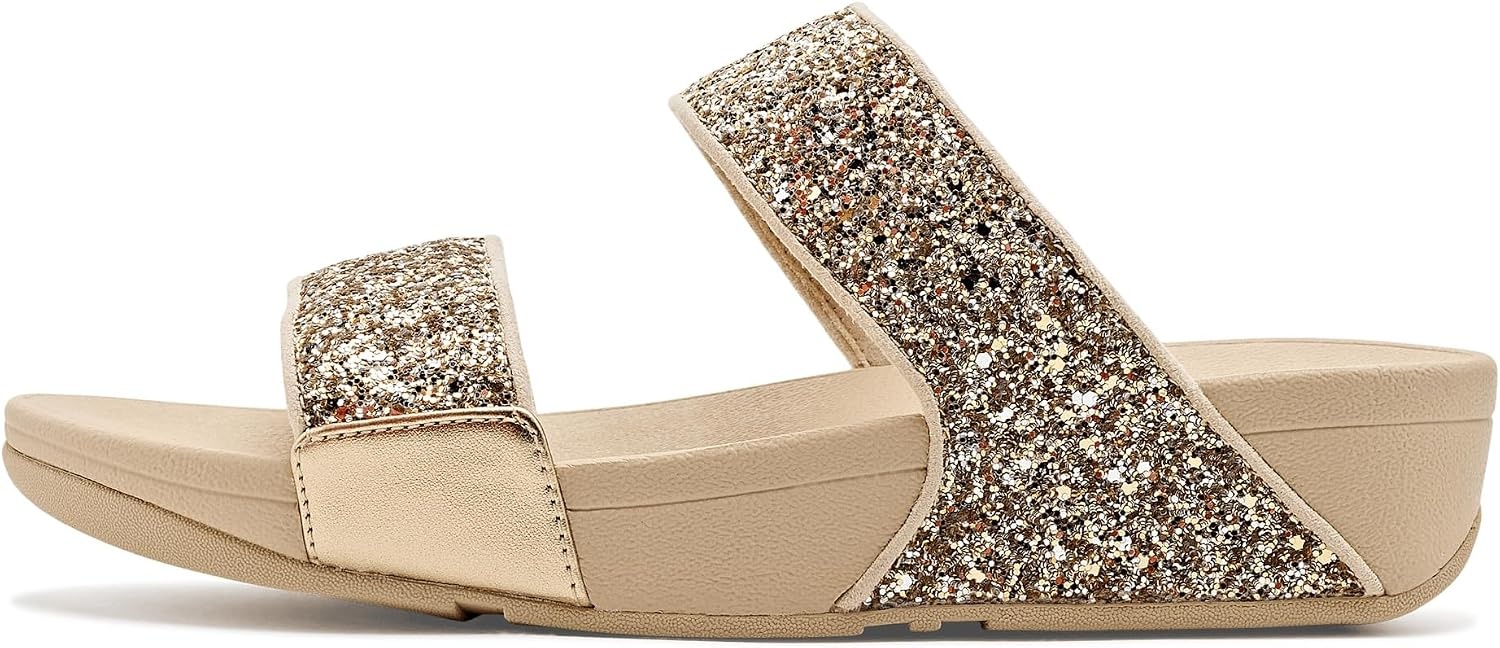 image:imageFitFlop Lulu MultiTonal Glitter Slides Padded SlipOn Sandals w Ergonomic TripleDensity Microwobbleboard MidsolePlatinoSilver