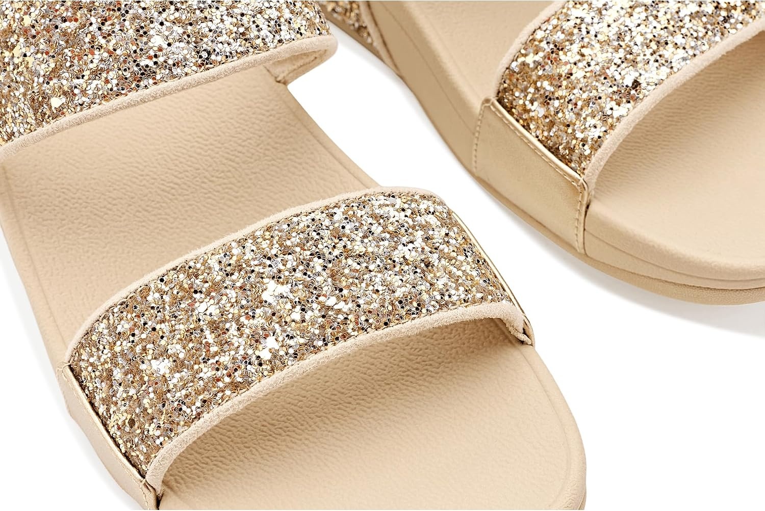 image:imageFitFlop Lulu MultiTonal Glitter Slides Padded SlipOn Sandals w Ergonomic TripleDensity Microwobbleboard MidsolePlatinoSilver