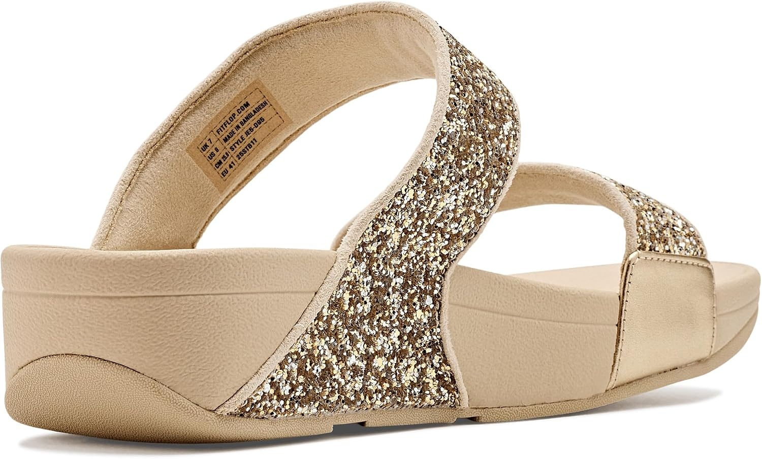image:imageFitFlop Lulu MultiTonal Glitter Slides Padded SlipOn Sandals w Ergonomic TripleDensity Microwobbleboard MidsolePlatinoSilver