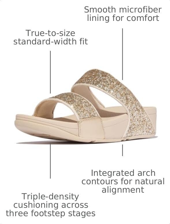 image:imageFitFlop Lulu MultiTonal Glitter Slides Padded SlipOn Sandals w Ergonomic TripleDensity Microwobbleboard MidsolePlatinoSilver