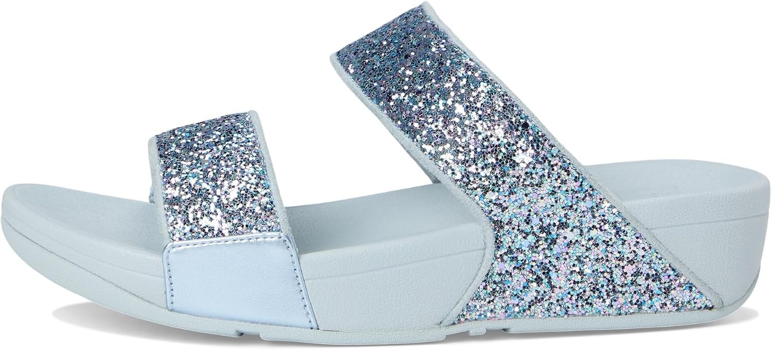 image:imageFitFlop Lulu MultiTonal Glitter Slides Padded SlipOn Sandals w Ergonomic TripleDensity Microwobbleboard MidsoleQuiet Blue