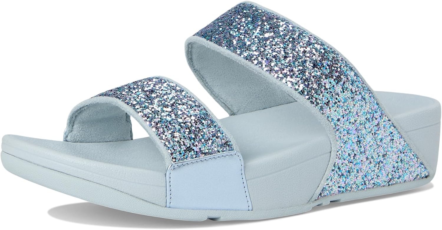 image:imageFitFlop Lulu MultiTonal Glitter Slides Padded SlipOn Sandals w Ergonomic TripleDensity Microwobbleboard MidsoleQuiet Blue
