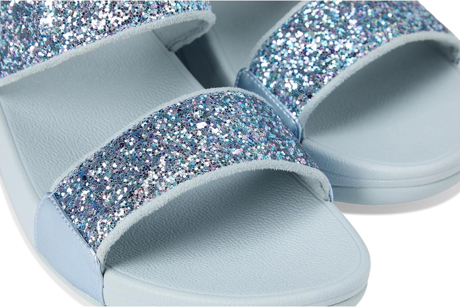 image:imageFitFlop Lulu MultiTonal Glitter Slides Padded SlipOn Sandals w Ergonomic TripleDensity Microwobbleboard MidsoleQuiet Blue