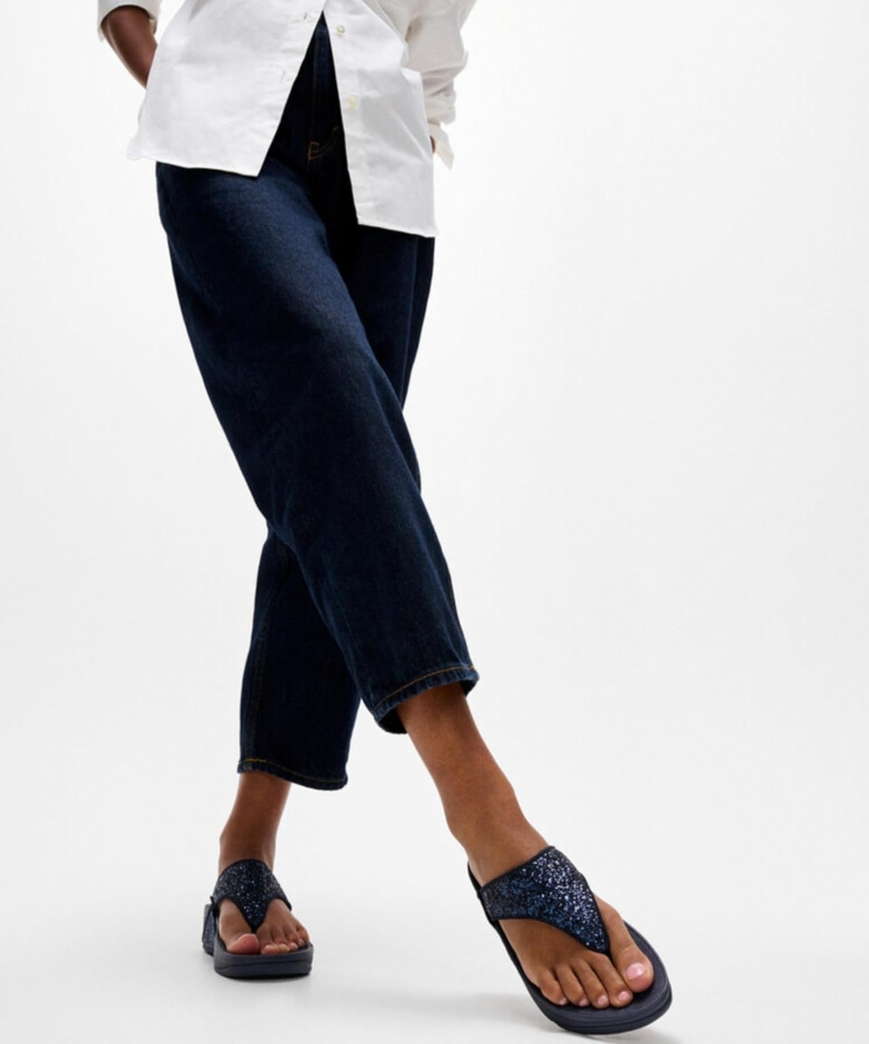 image:imageFitFlop Lulu MultiTonal Glitter ToePost SandalsMidnight Navy