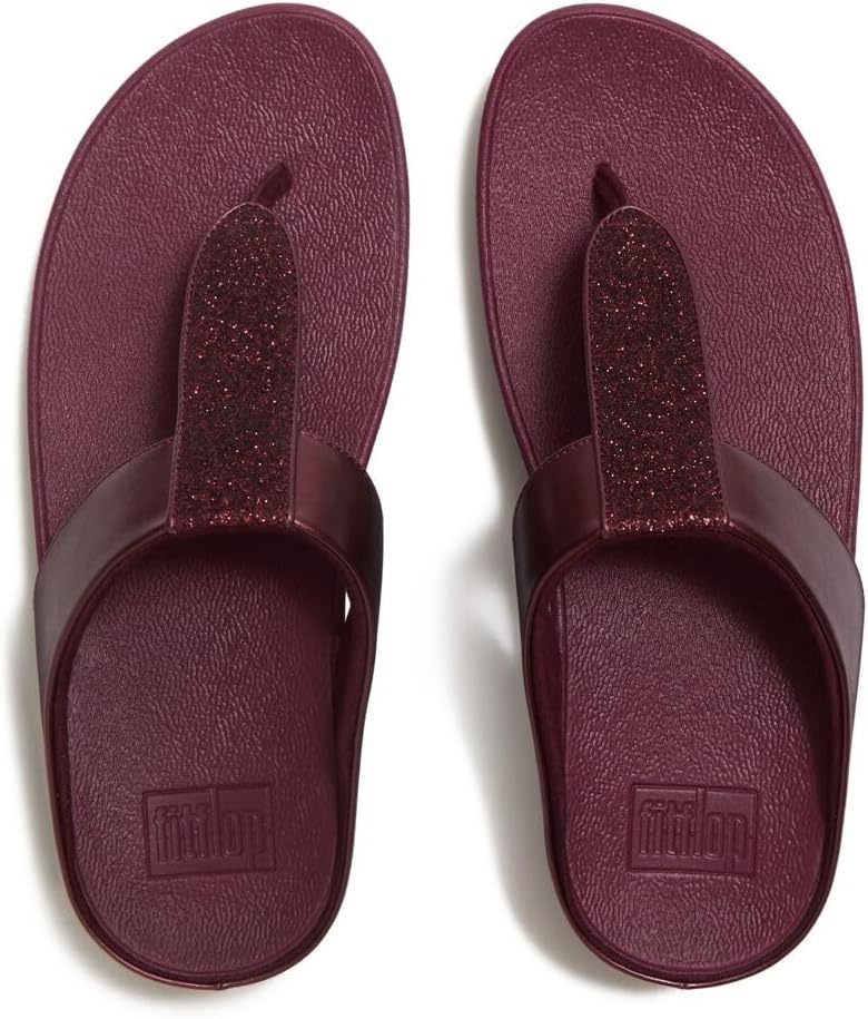 image:imageFitFlop Womens FINO Glitterdust Metallic Toe Post Flip Flop SandalDark Merlot