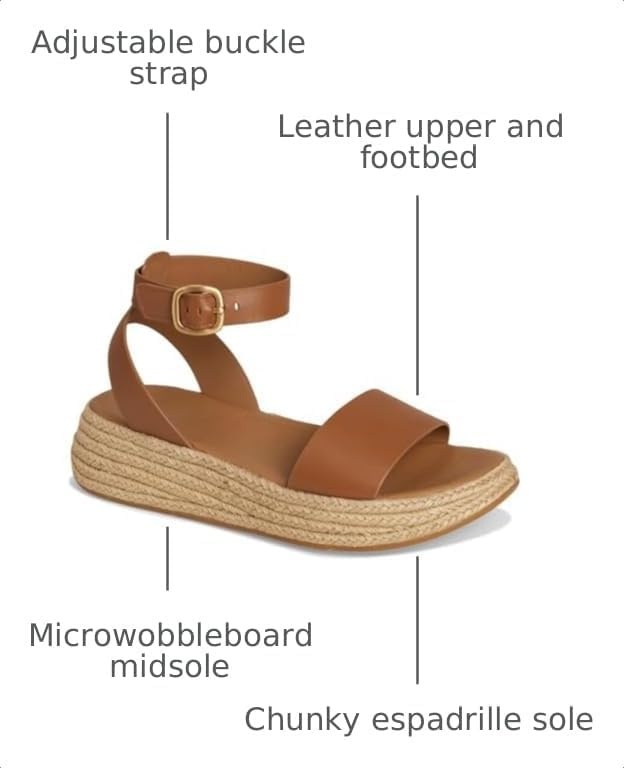 image:imageFitFlop Womens FMODE Espadrille Leather Flatform AnkleStrap SandalDeep Tan