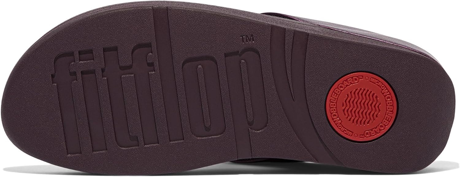 image:imageFitFlop Womens Halo BeadCircle Metallic Hbar Slides Wedge Sandal Leather SlipOn with Microwobbleboard Technology amp Slip Resistant Rubber Outsole Comfortable Footwear Synthetic Rhinestones Ornamented SlipOnMetallic Mauve Wine