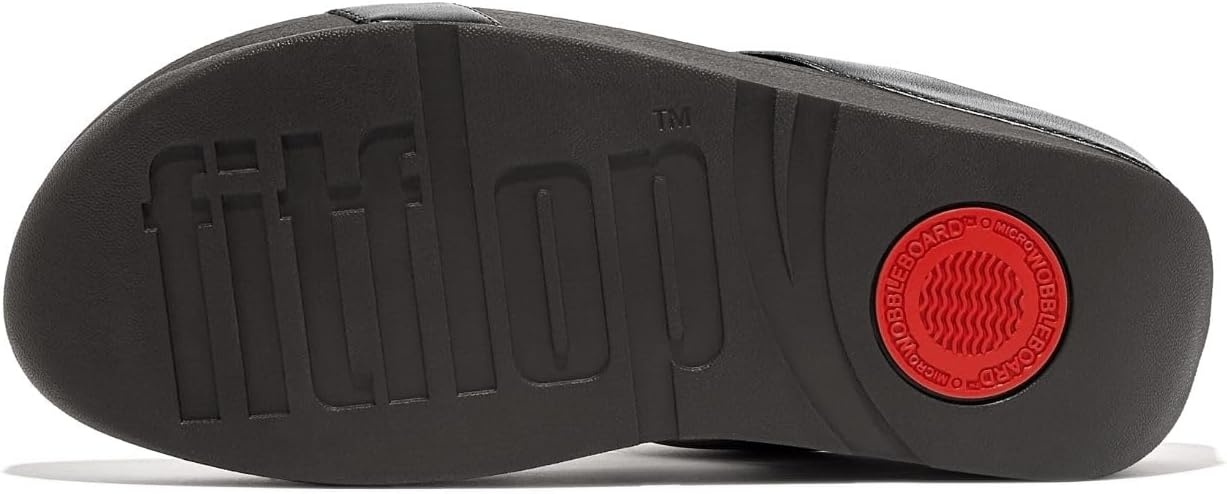 image:imageFitFlop Womens Halo BeadCircle Metallic Hbar Slides Wedge Sandal Leather SlipOn with Microwobbleboard Technology amp Slip Resistant Rubber Outsole Comfortable Footwear Synthetic Rhinestones Ornamented SlipOnPewter Black