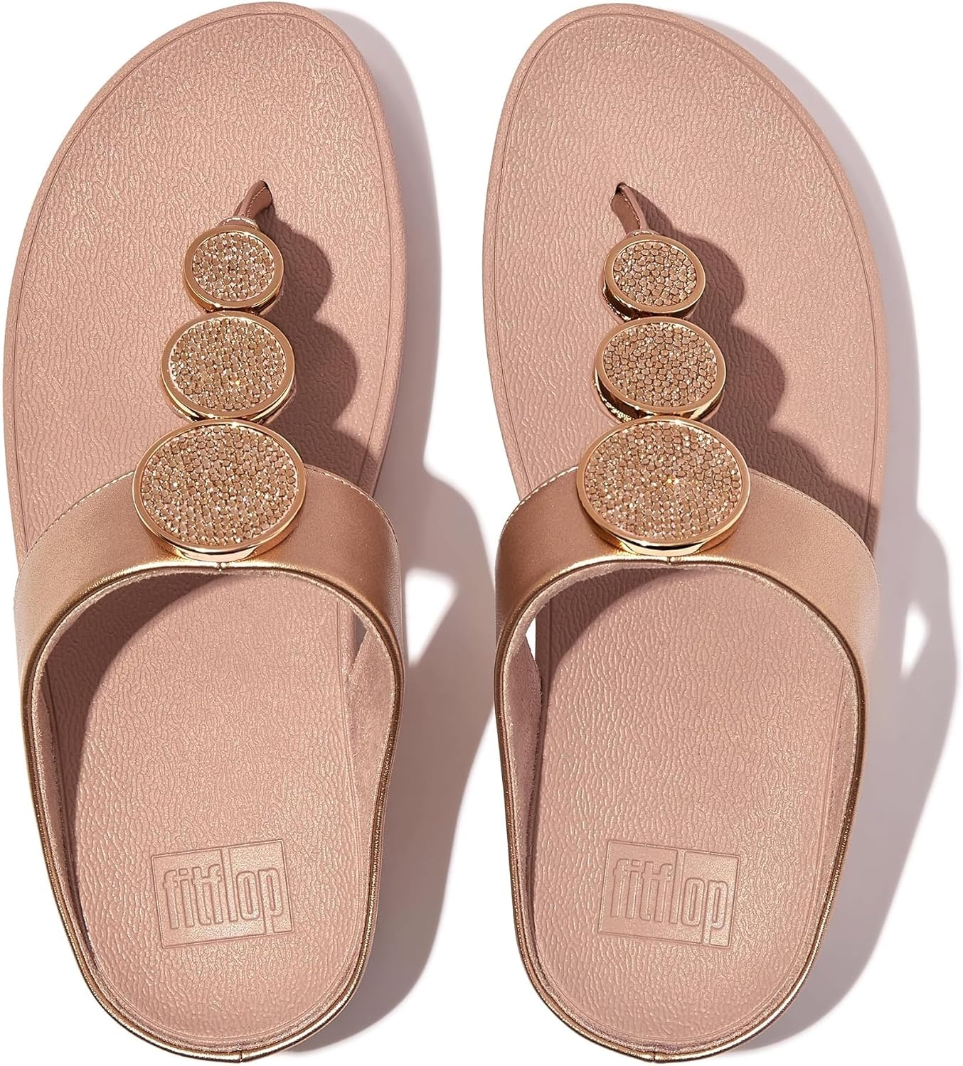image:imageFitFlop Womens Halo BeadCircle Metallic Hbar Slides Wedge Sandal Leather SlipOn with Microwobbleboard Technology amp Slip Resistant Rubber Outsole Comfortable Footwear Synthetic Rhinestones Ornamented SlipOnRose Gold
